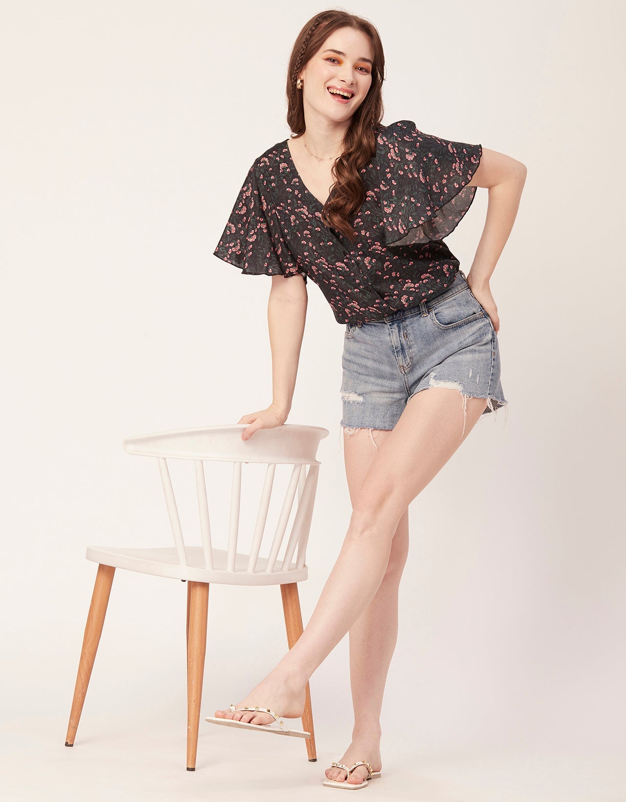 Printed Butterfly Sleeve Top