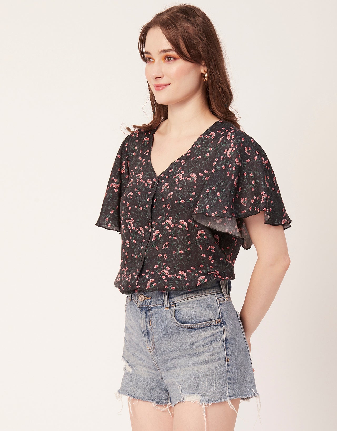 Printed Butterfly Sleeve Top