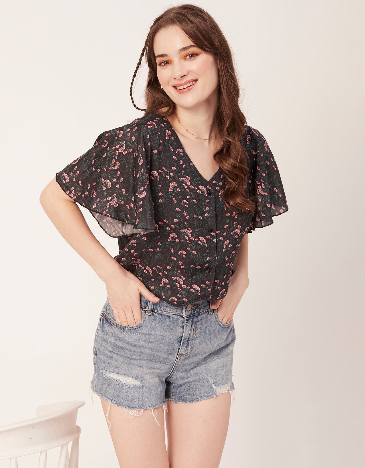 Printed Butterfly Sleeve Top