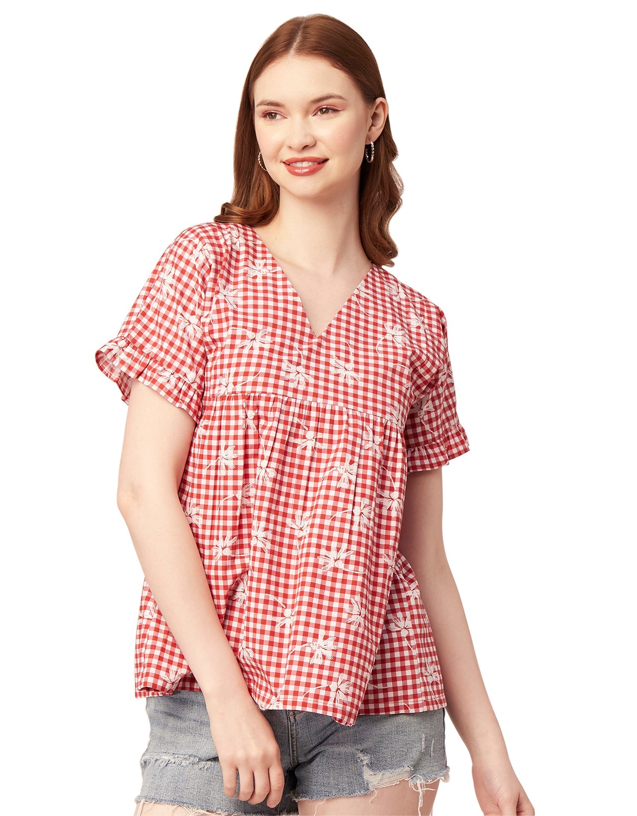 Printed V-Neck Flared Top