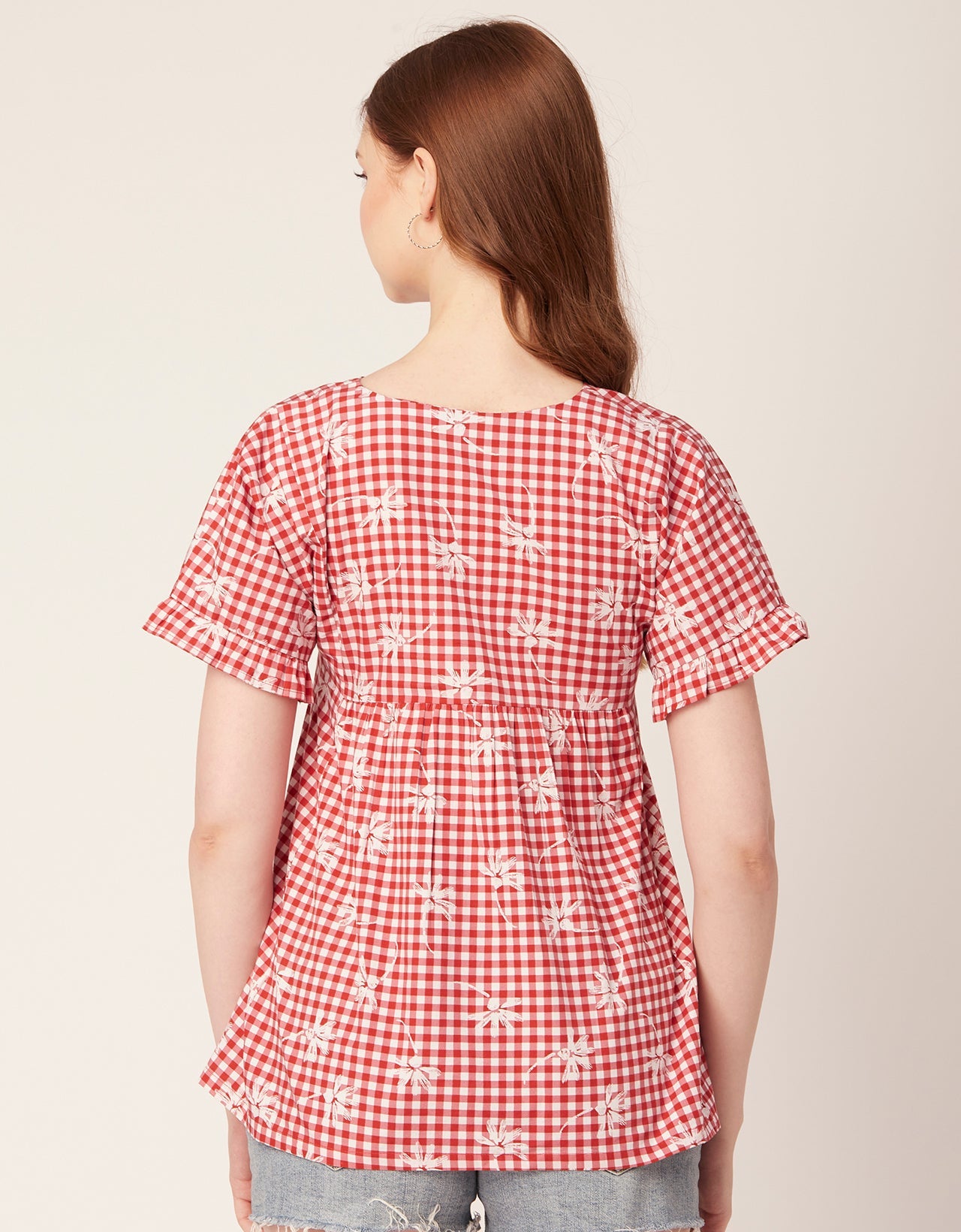 Printed V-Neck Flared Top