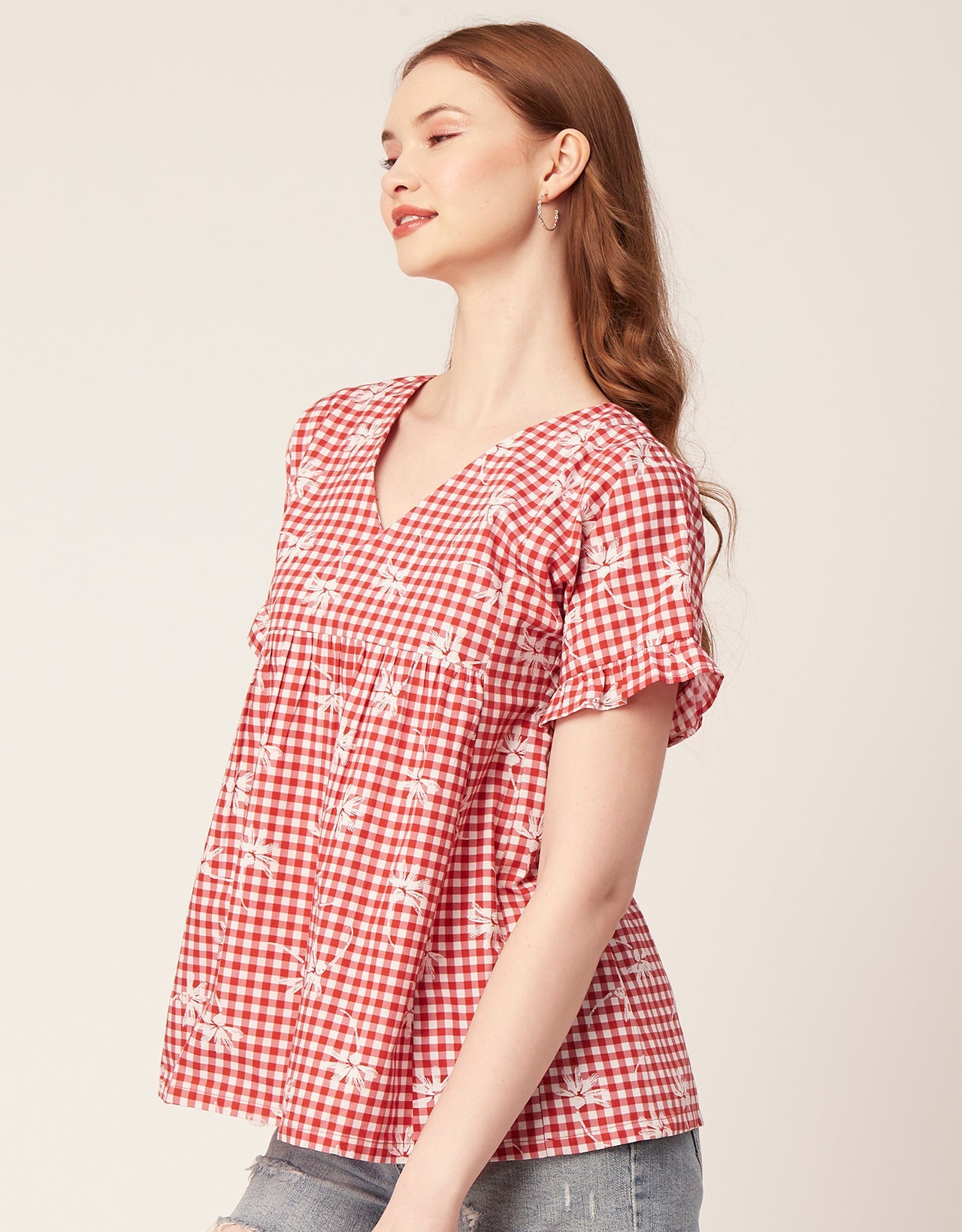 Printed V-Neck Flared Top