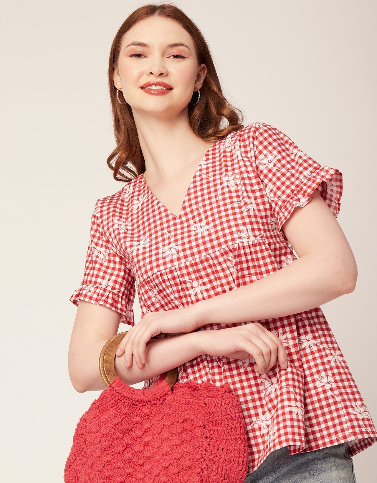 Printed V-Neck Flared Top