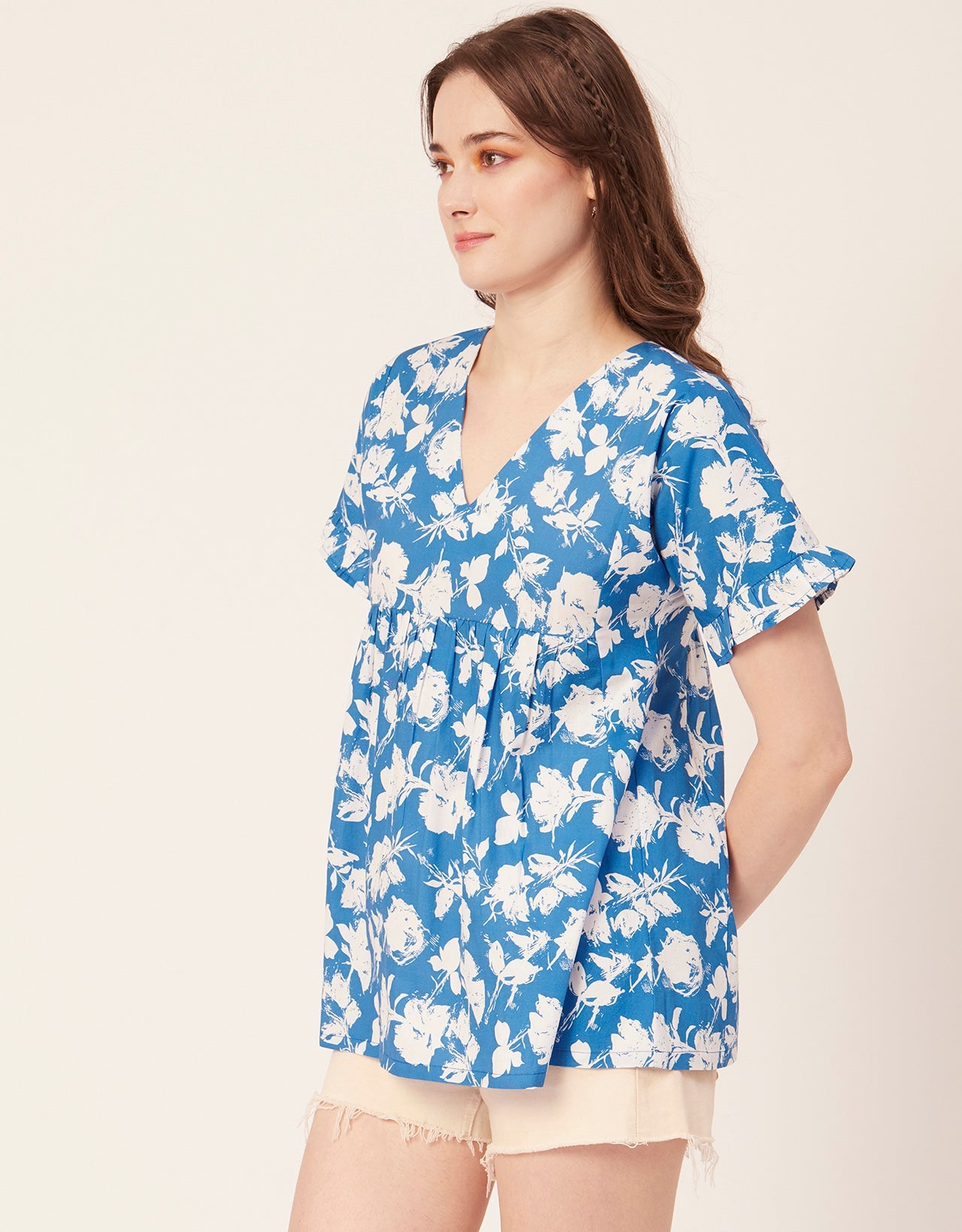 Printed V-Neck Flared Top