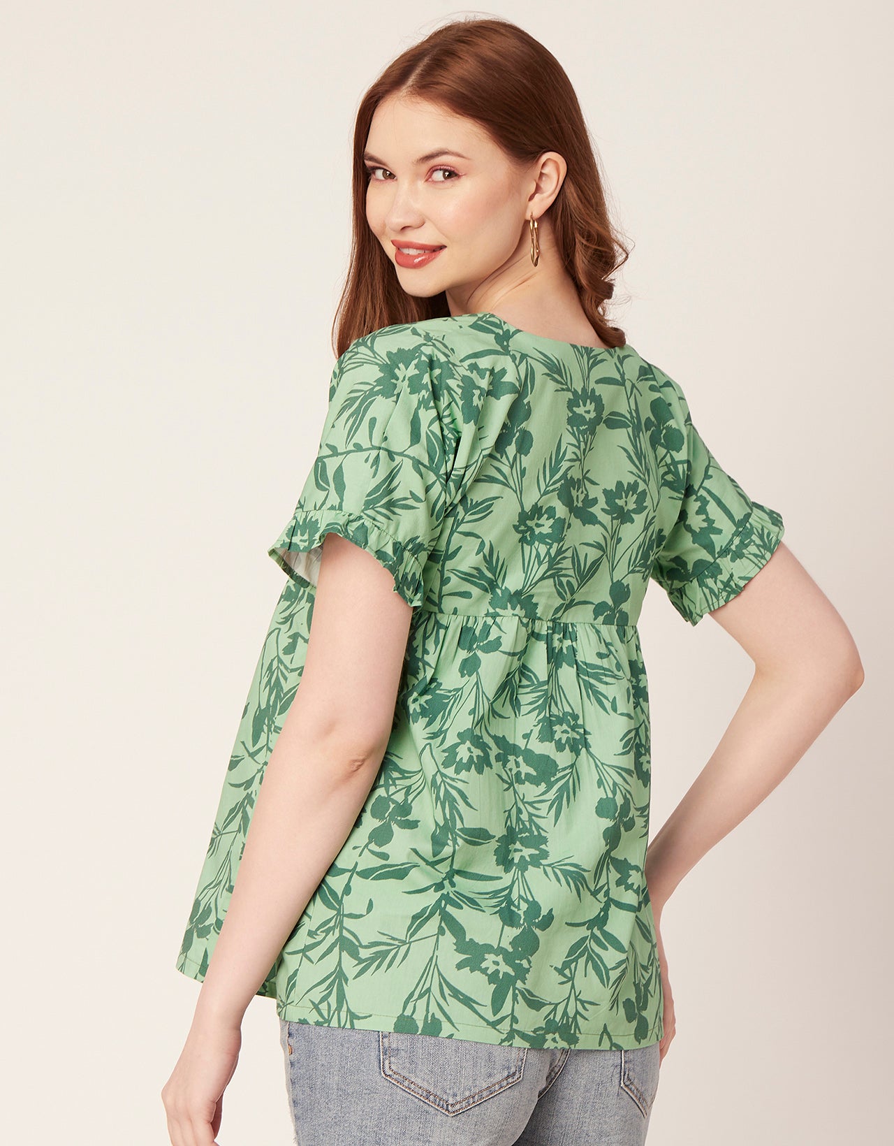 Printed V-Neck Flared Top