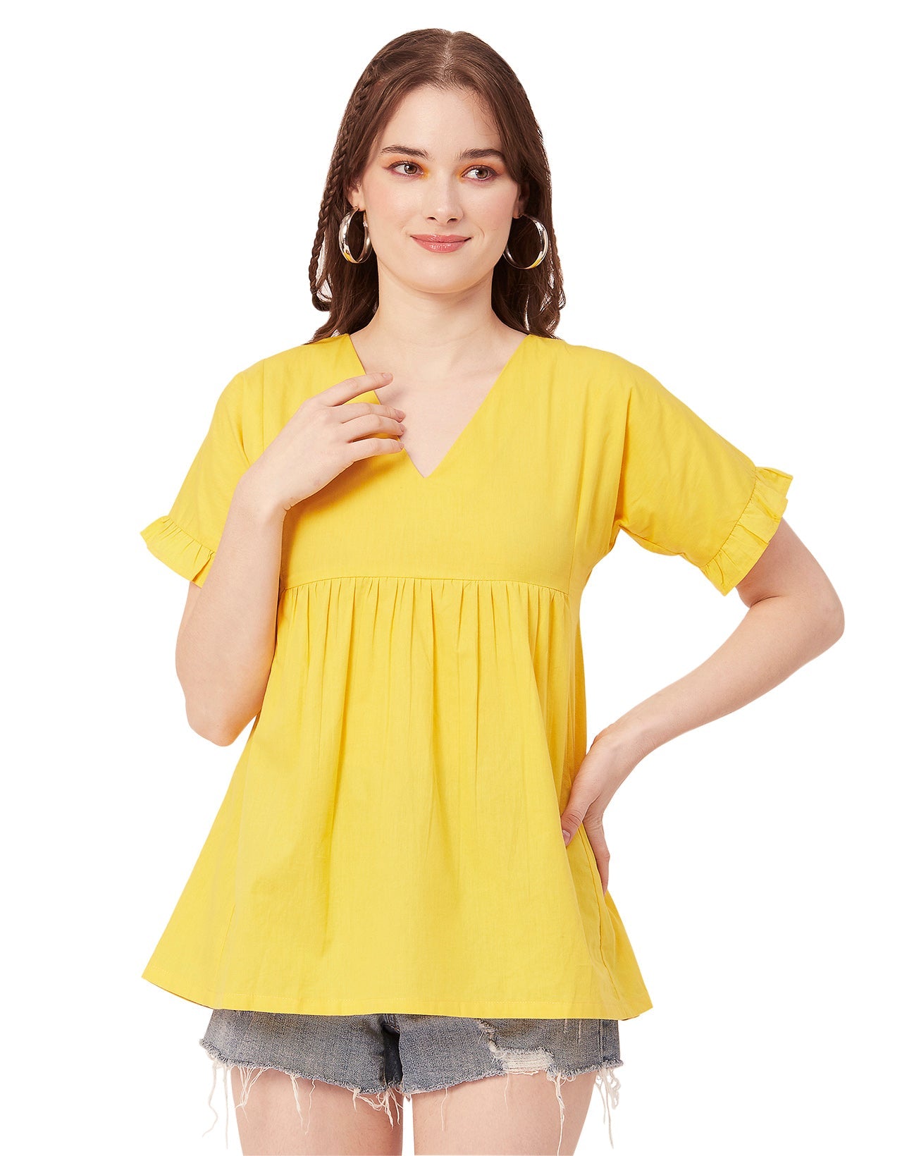 Printed V-Neck Flared Top