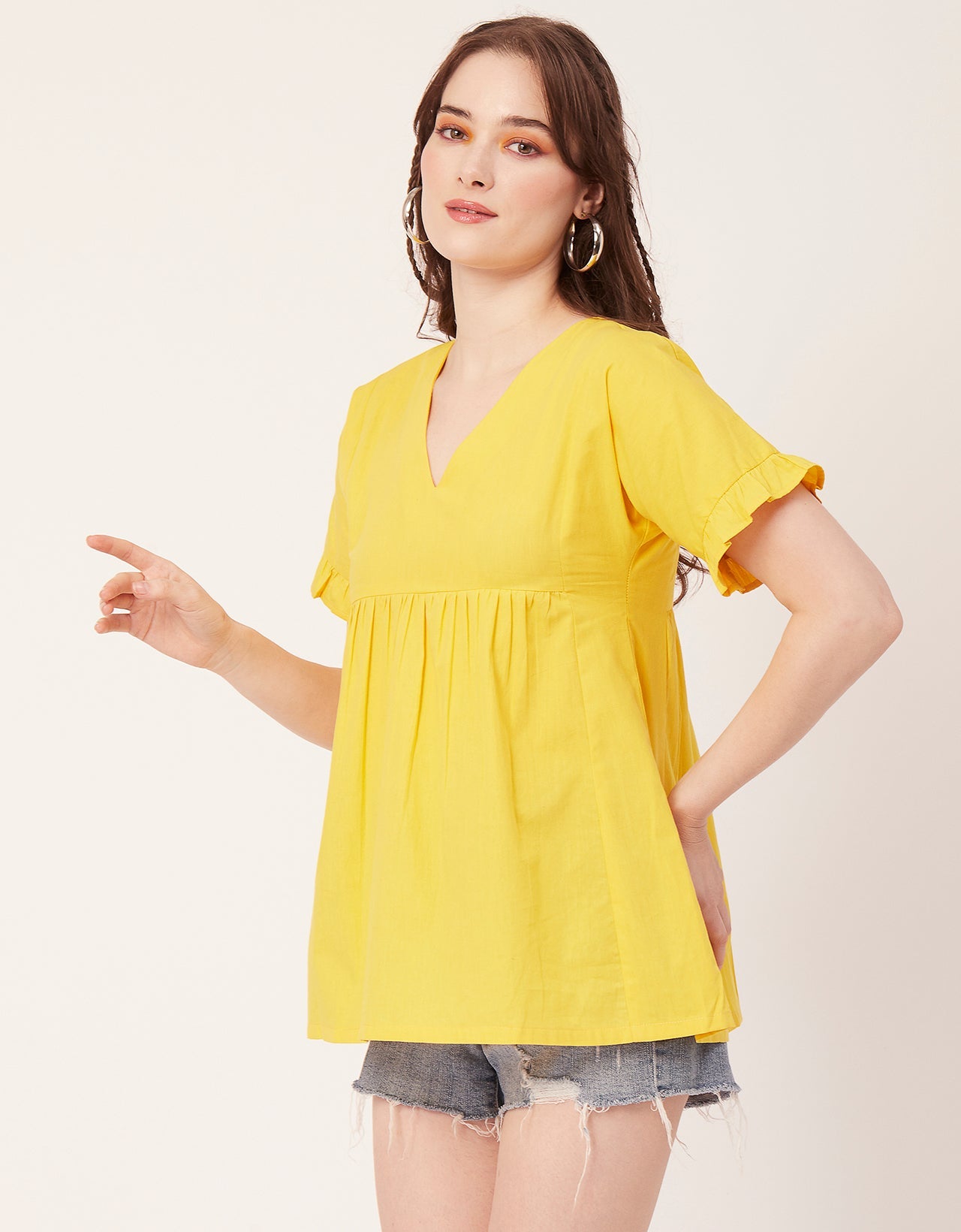 Printed V-Neck Flared Top