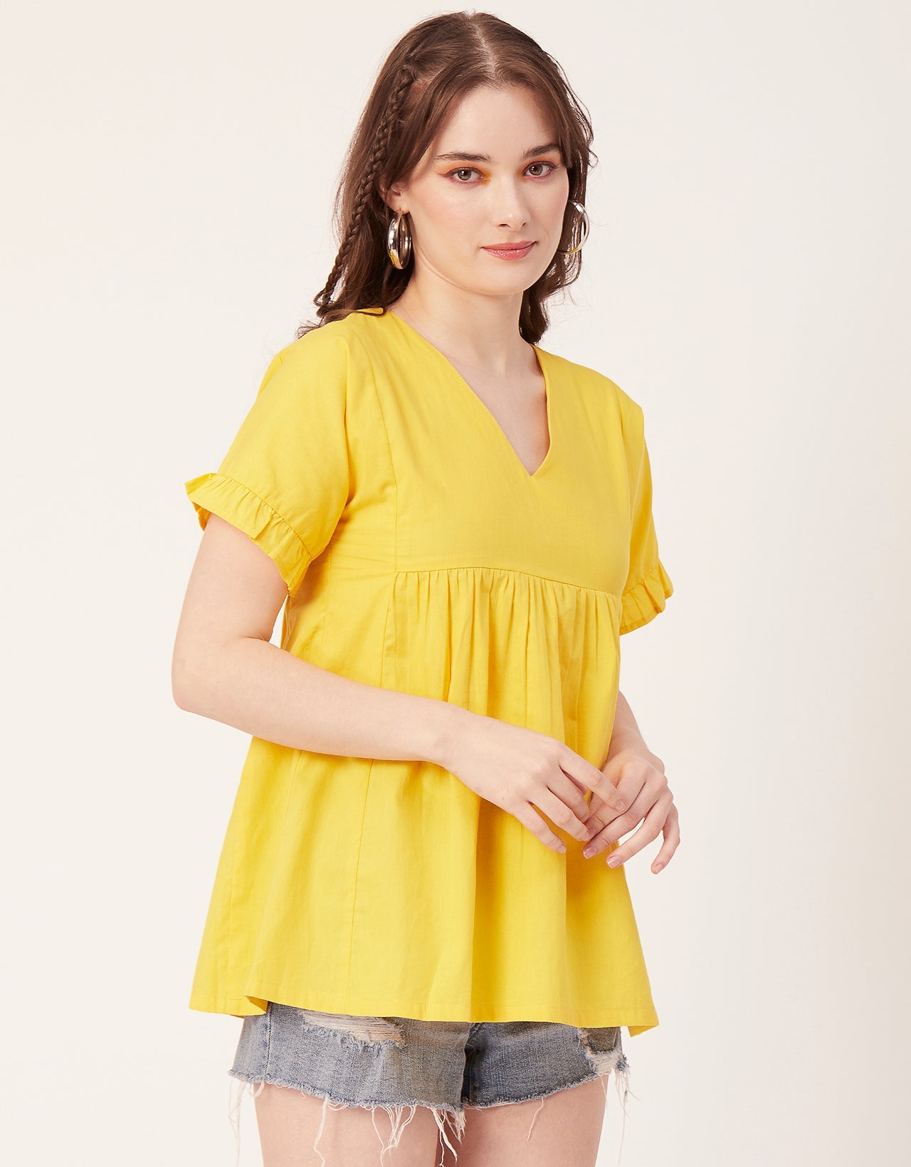 Printed V-Neck Flared Top