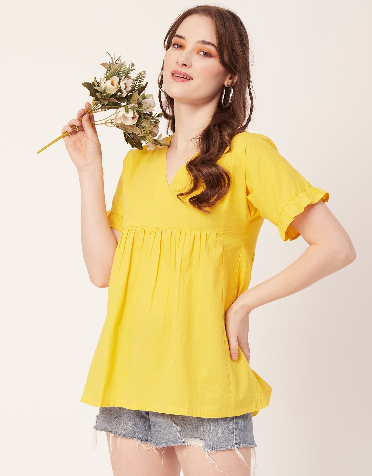 Printed V-Neck Flared Top