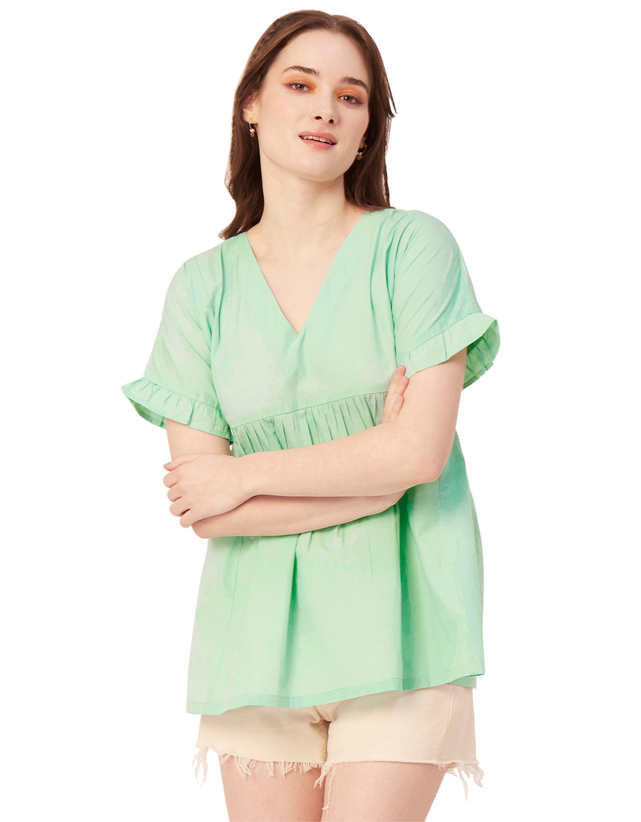 Printed V-Neck Flared Top