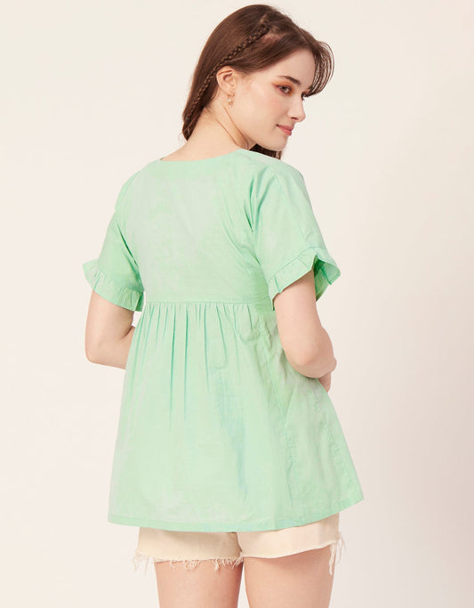 Printed V-Neck Flared Top