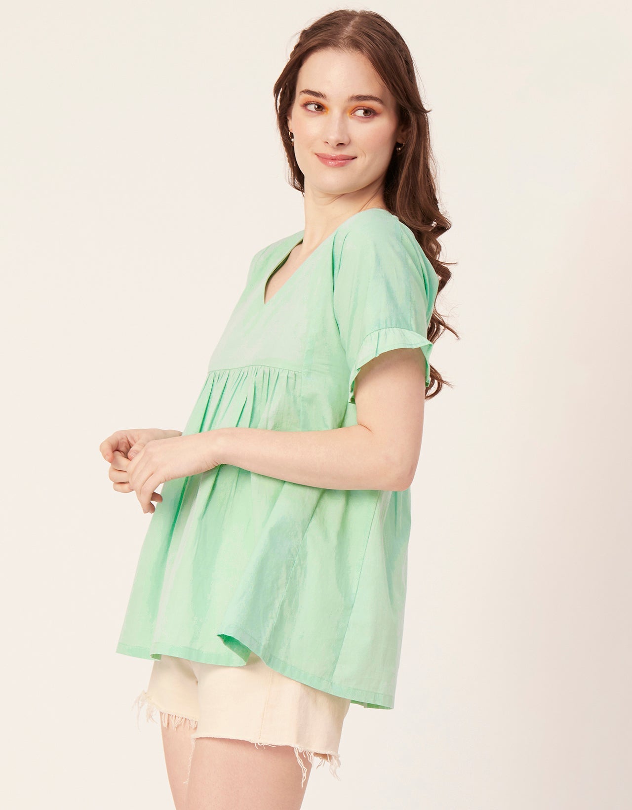 Printed V-Neck Flared Top