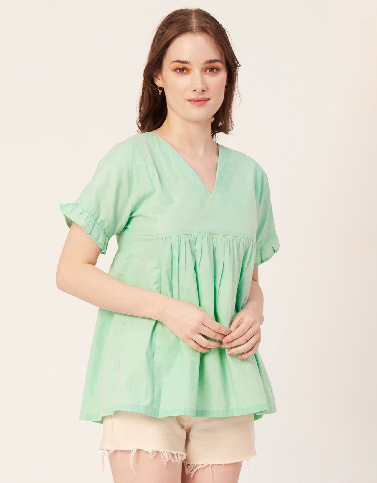 Printed V-Neck Flared Top