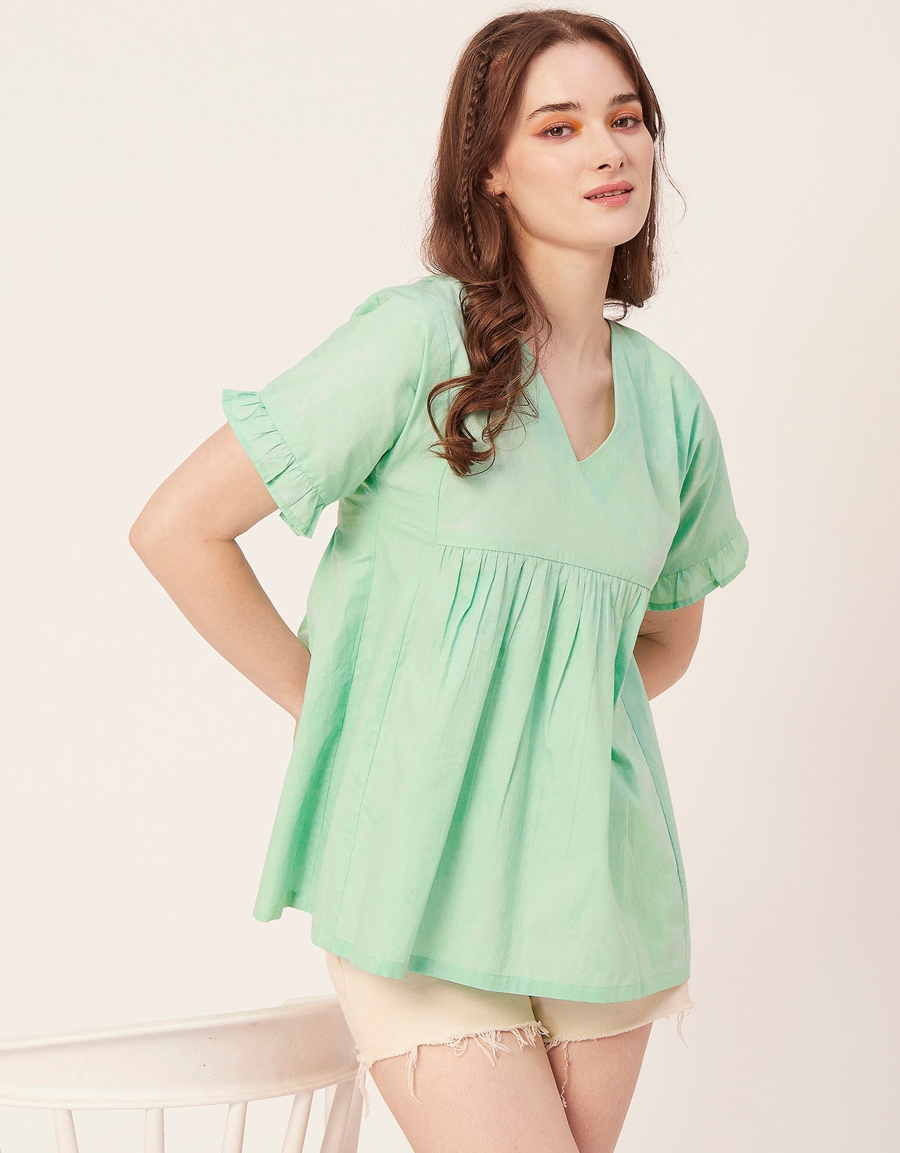 Printed V-Neck Flared Top