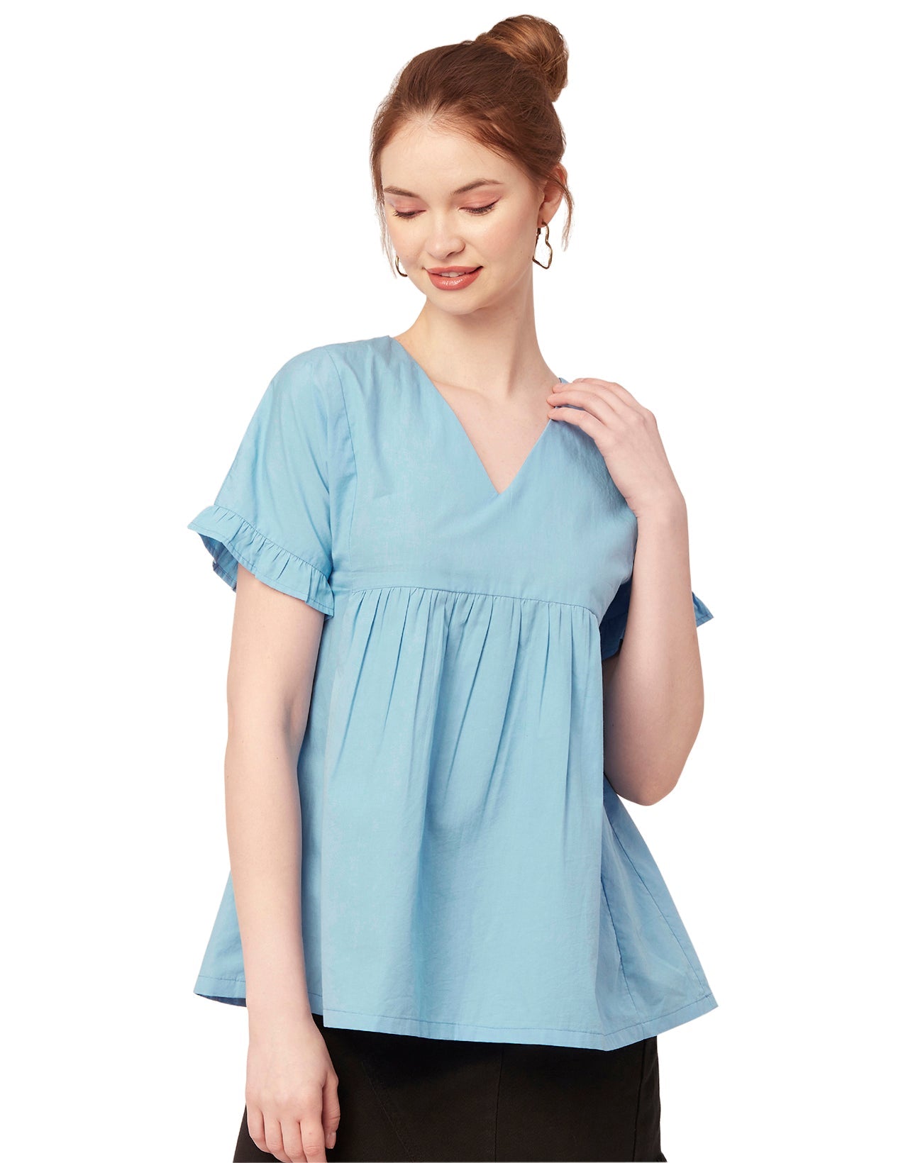 Printed V-Neck Flared Top
