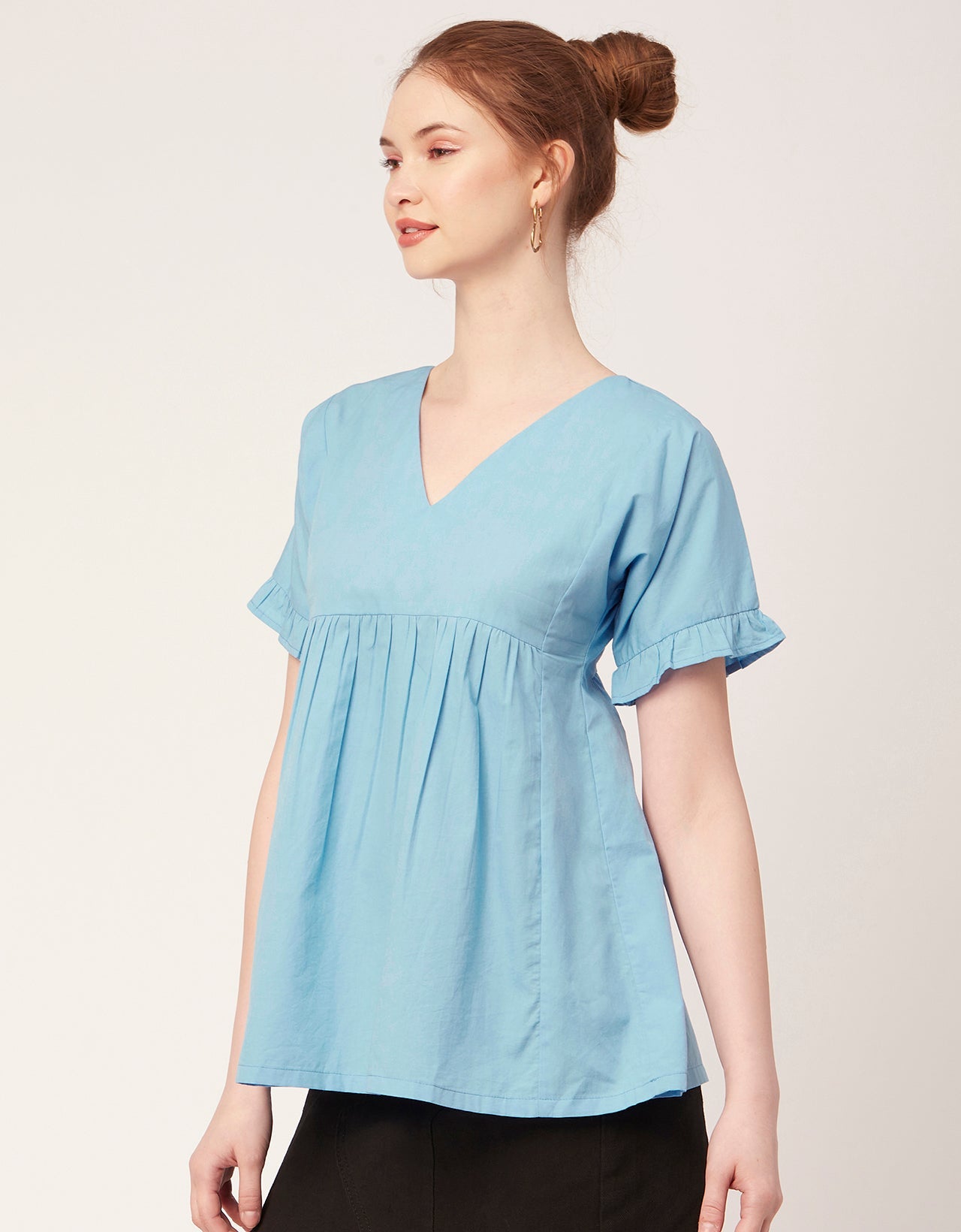 Printed V-Neck Flared Top