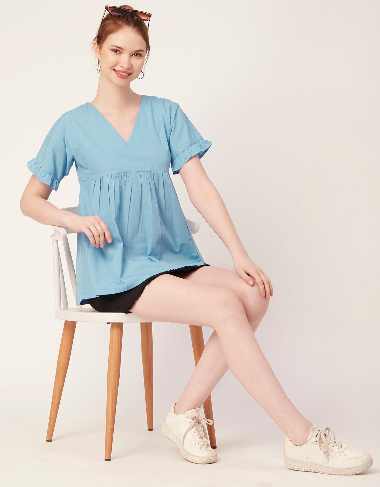 Printed V-Neck Flared Top