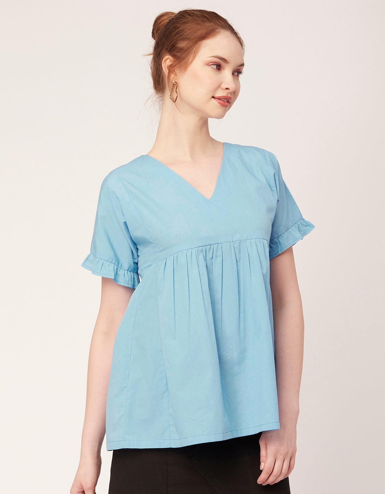 Printed V-Neck Flared Top