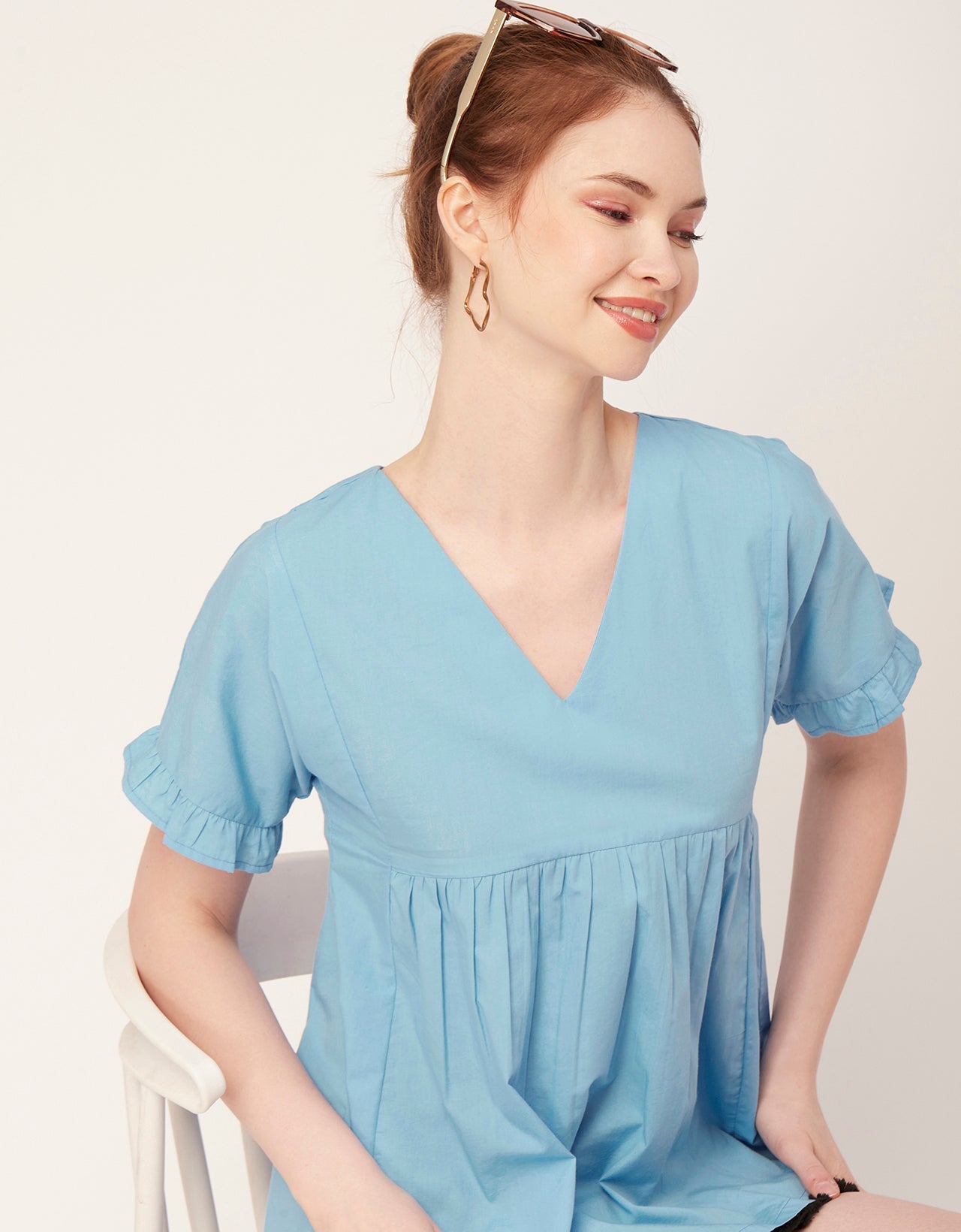 Printed V-Neck Flared Top