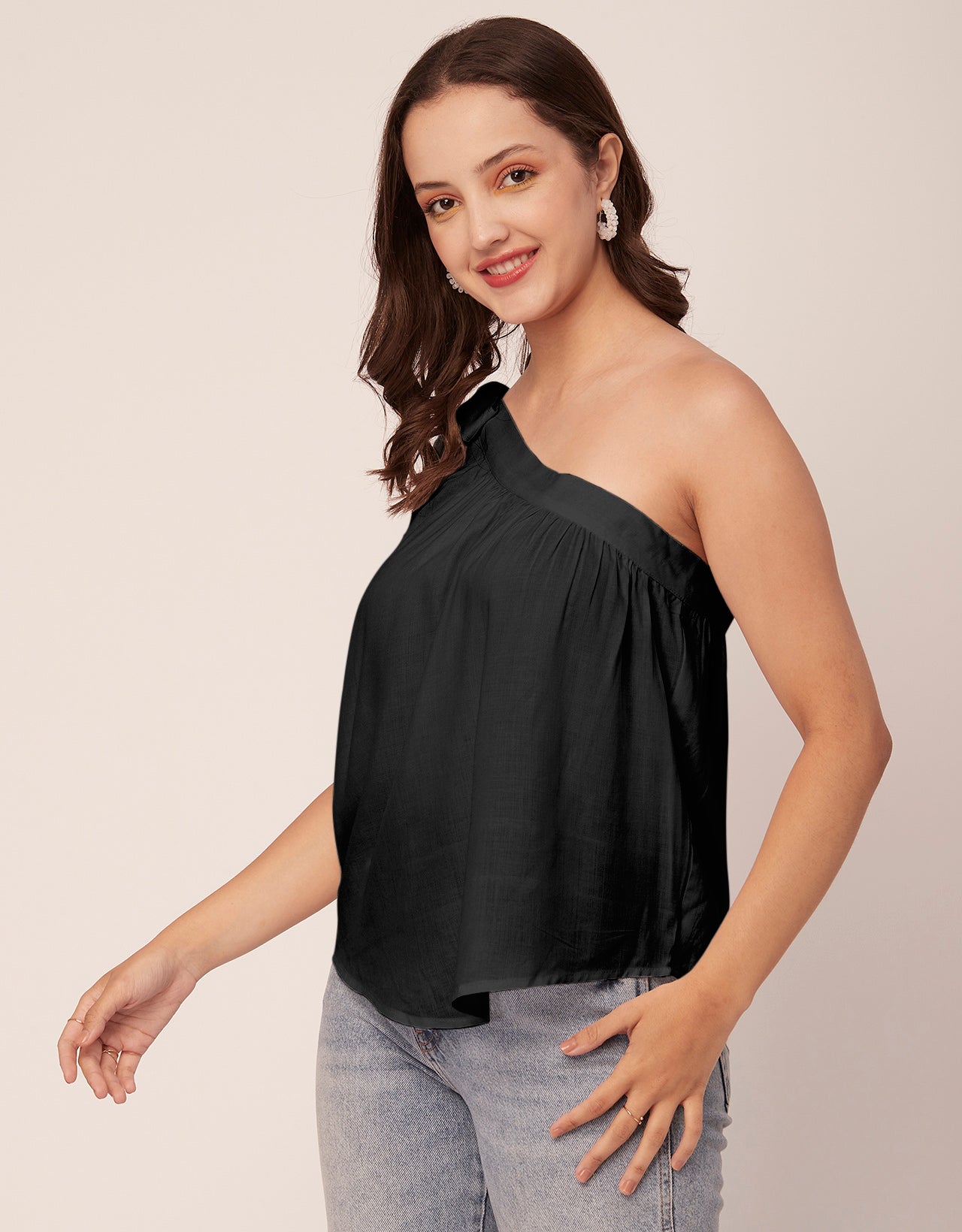 Solid One Shoulder Sexy Top