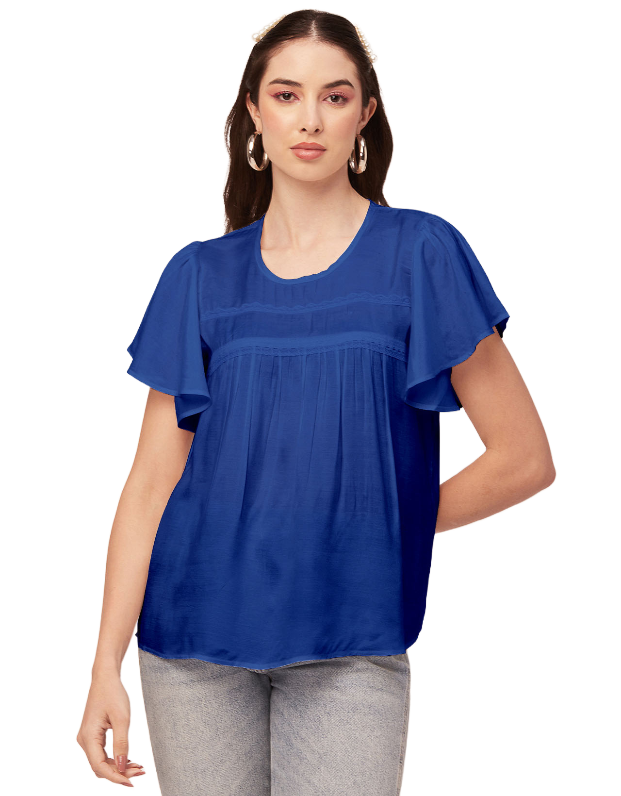 Solid Flutter Sleeve Tunic