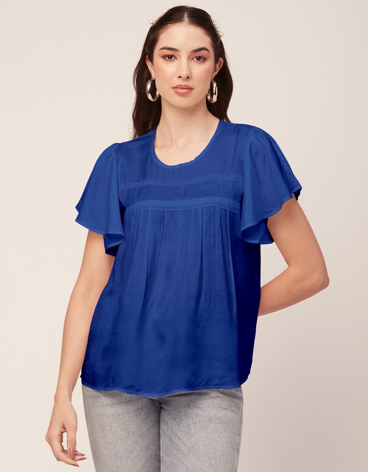 Solid Flutter Sleeve Tunic