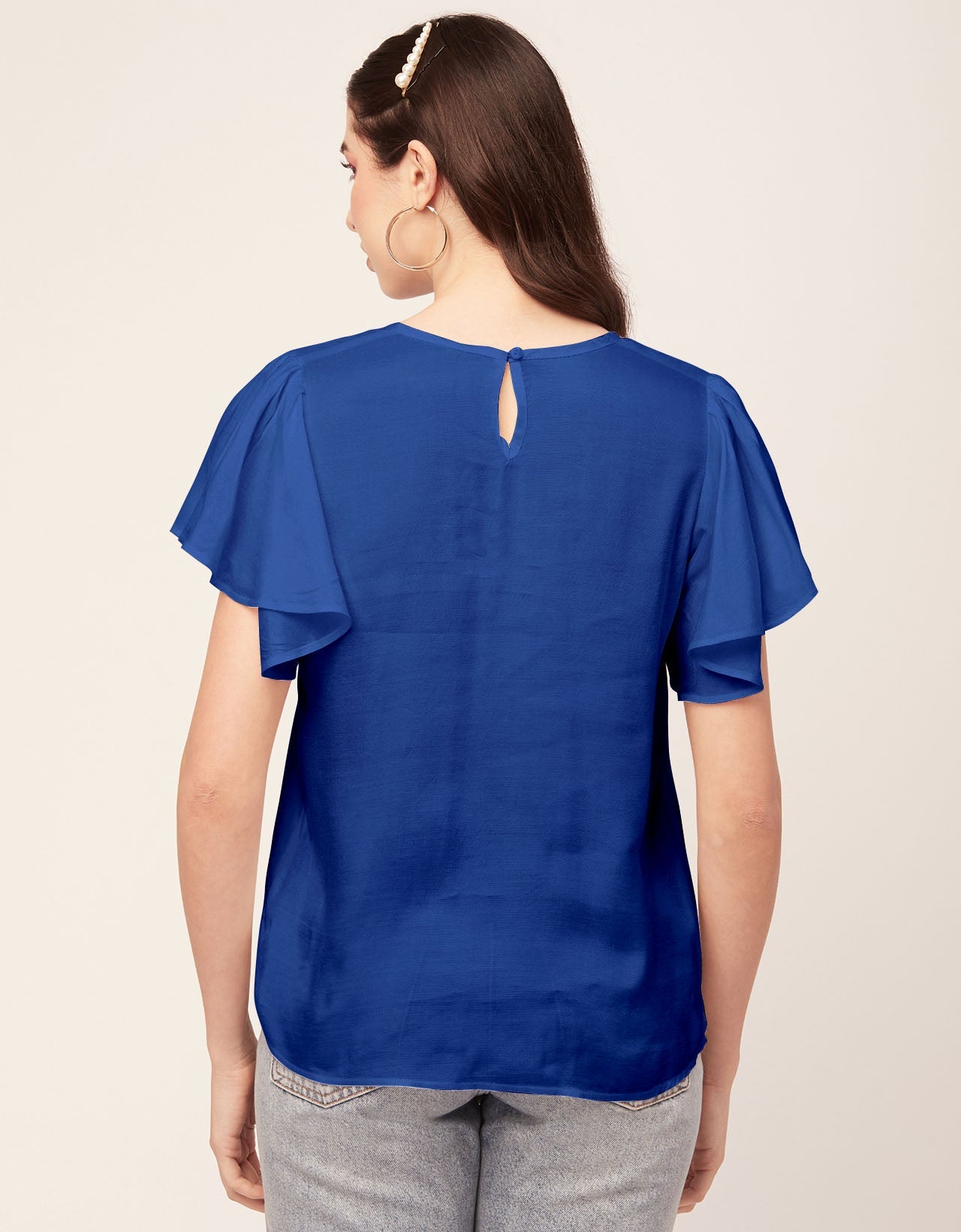Solid Flutter Sleeve Tunic