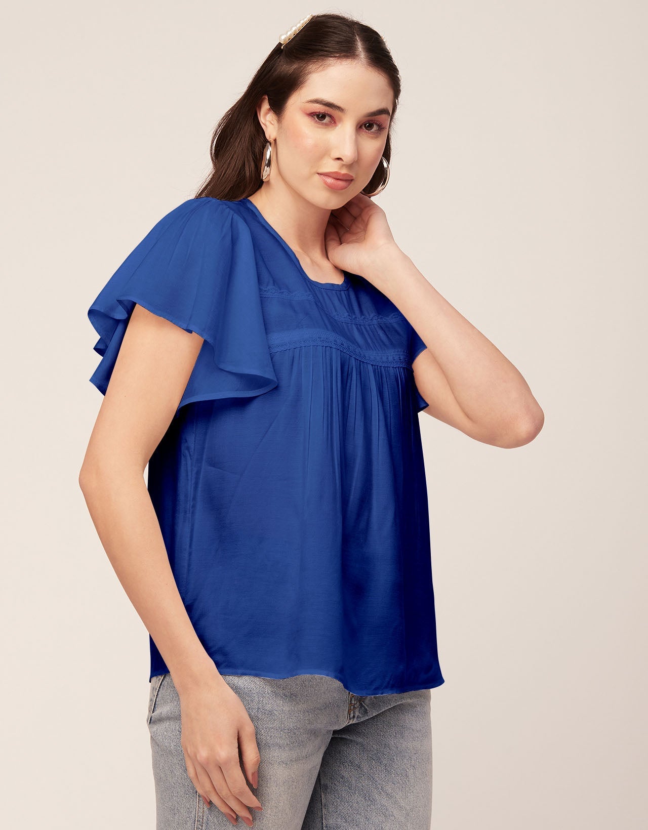 Solid Flutter Sleeve Tunic