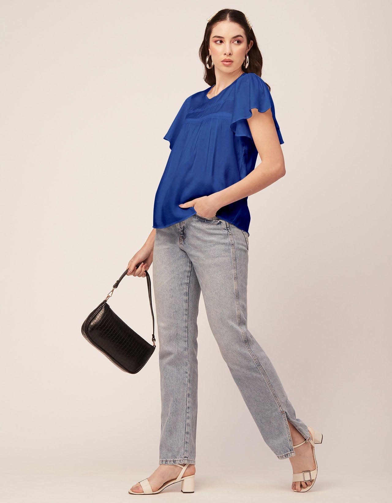 Solid Flutter Sleeve Tunic