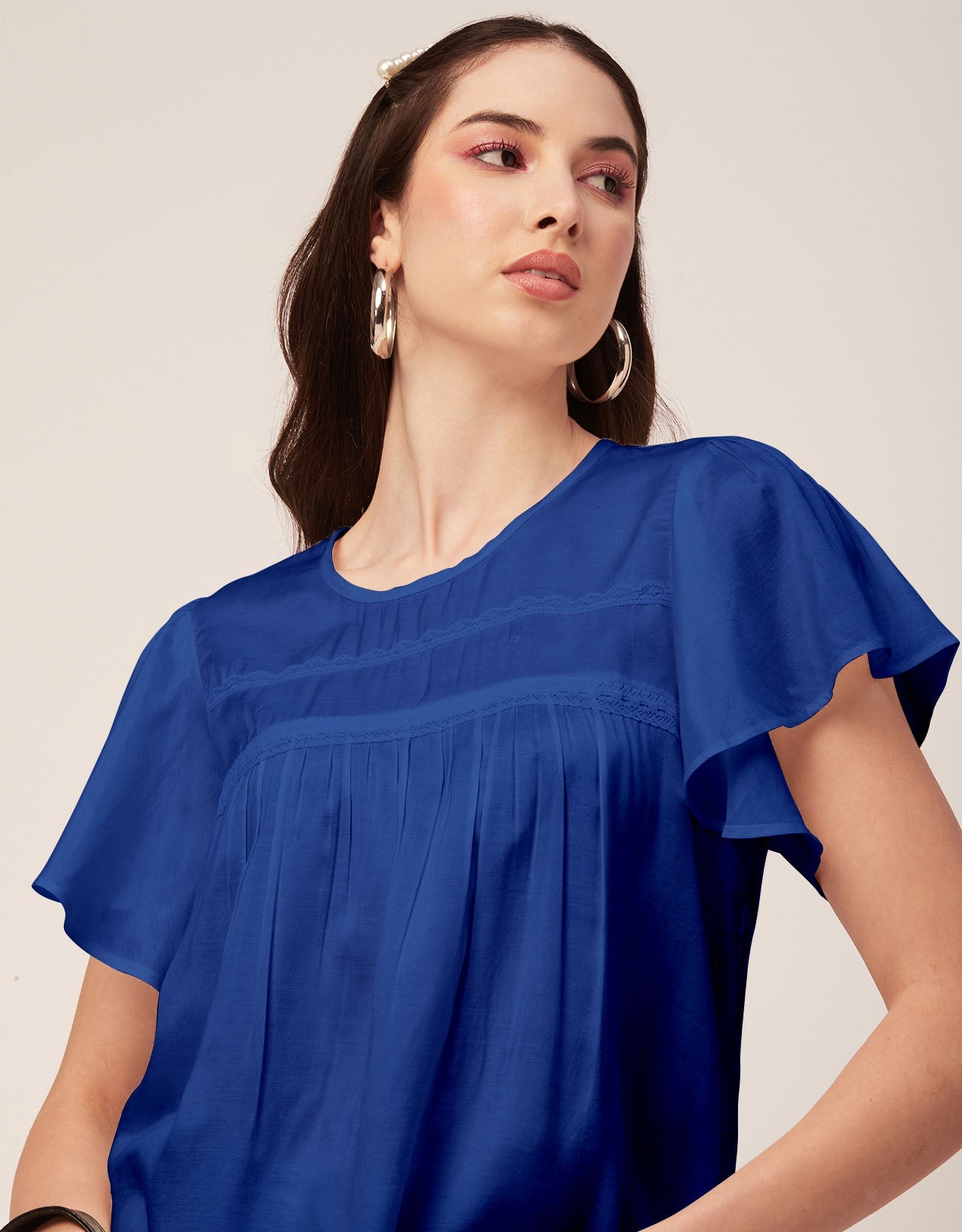 Solid Flutter Sleeve Tunic