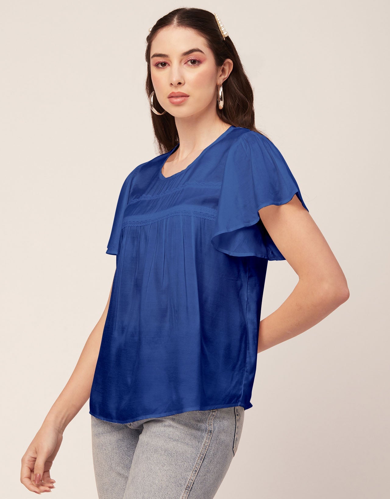 Solid Flutter Sleeve Tunic