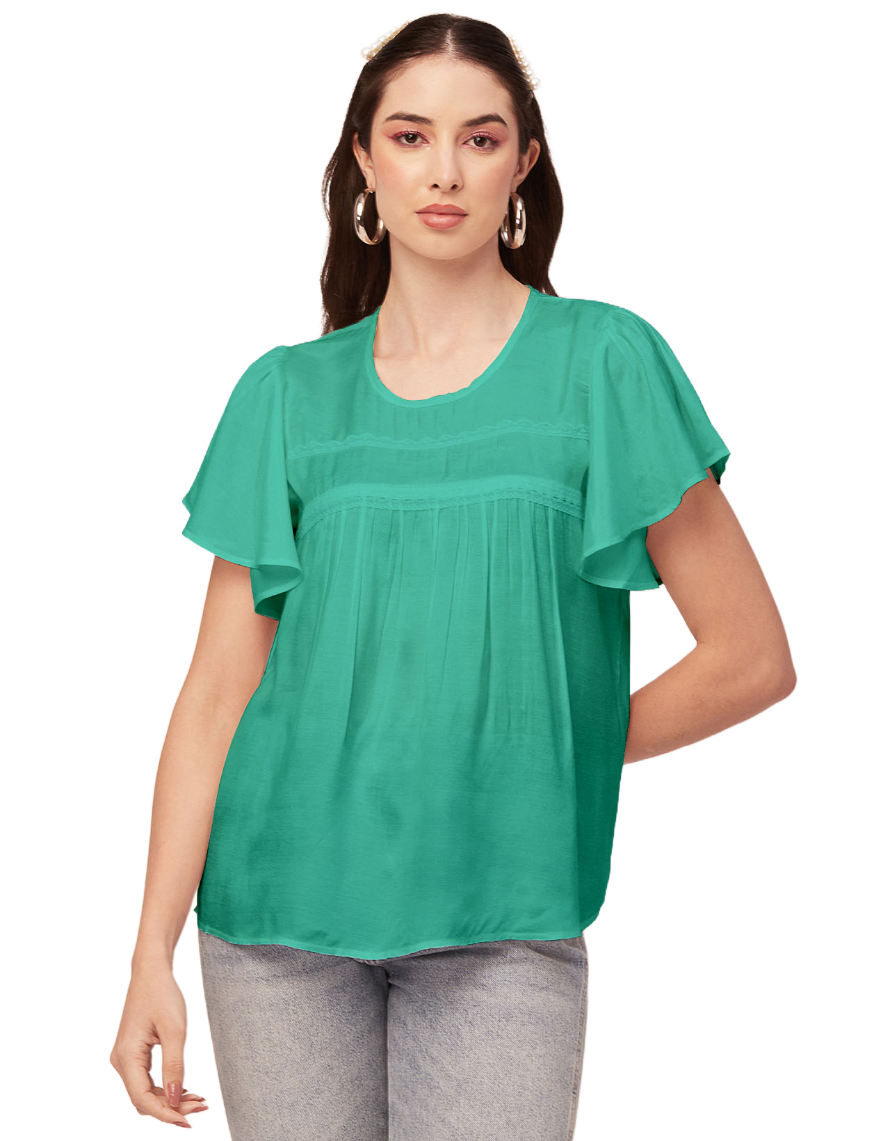Solid Flutter Sleeve Tunic