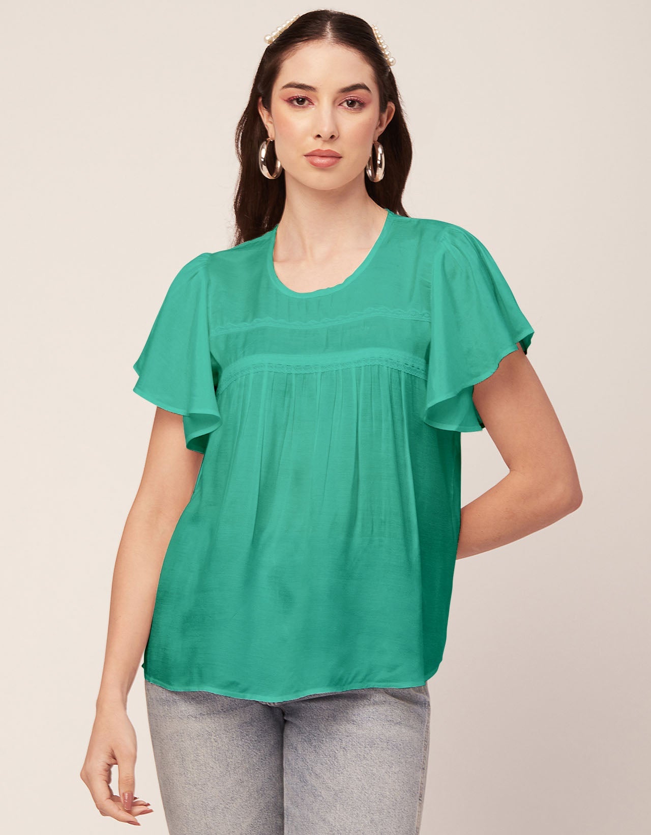 Solid Flutter Sleeve Tunic