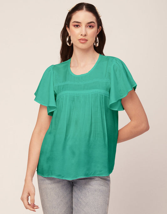 Solid Flutter Sleeve Tunic