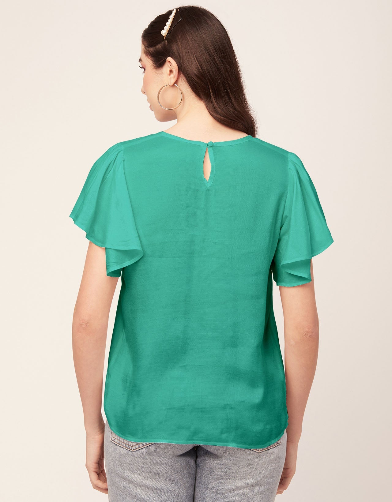 Solid Flutter Sleeve Tunic