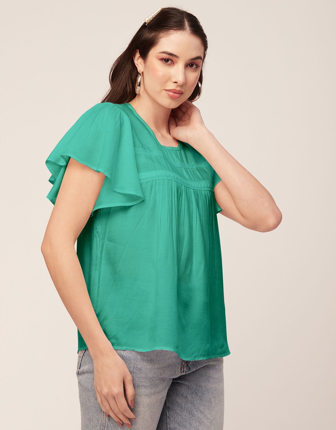 Solid Flutter Sleeve Tunic