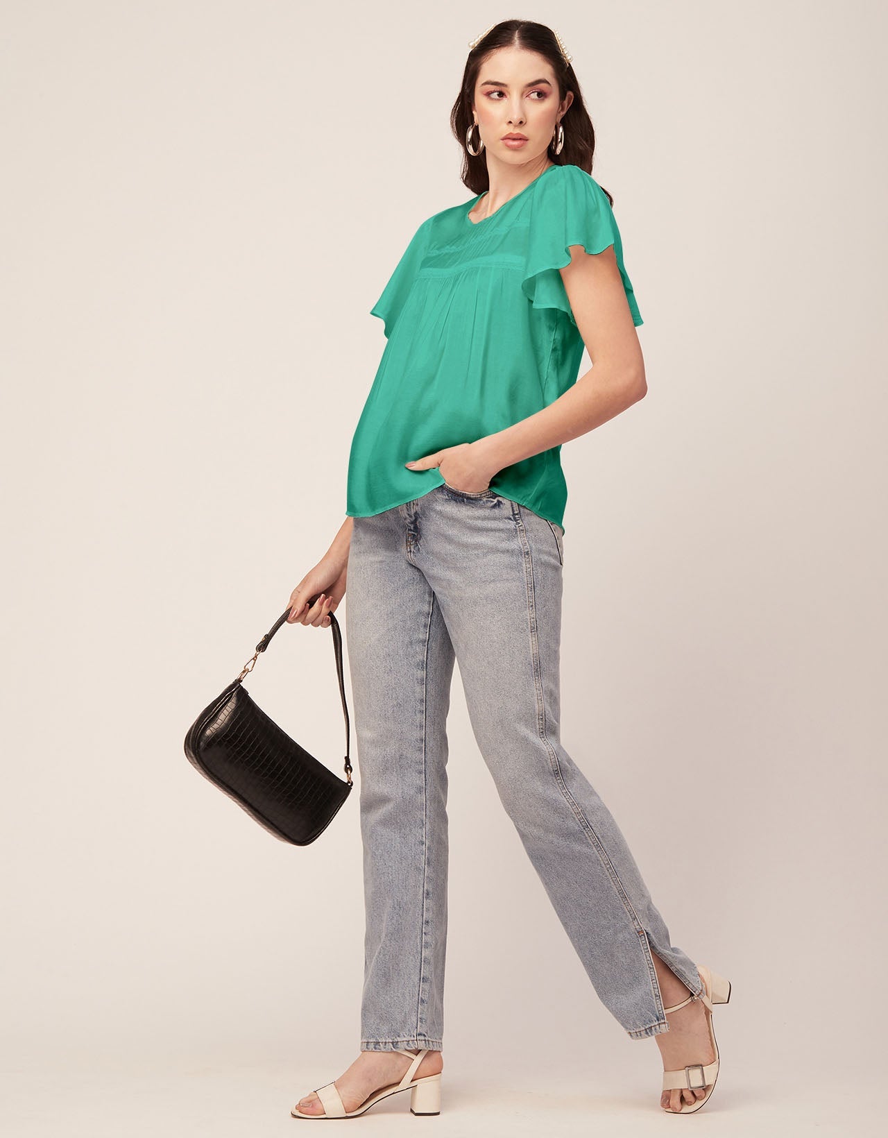 Solid Flutter Sleeve Tunic