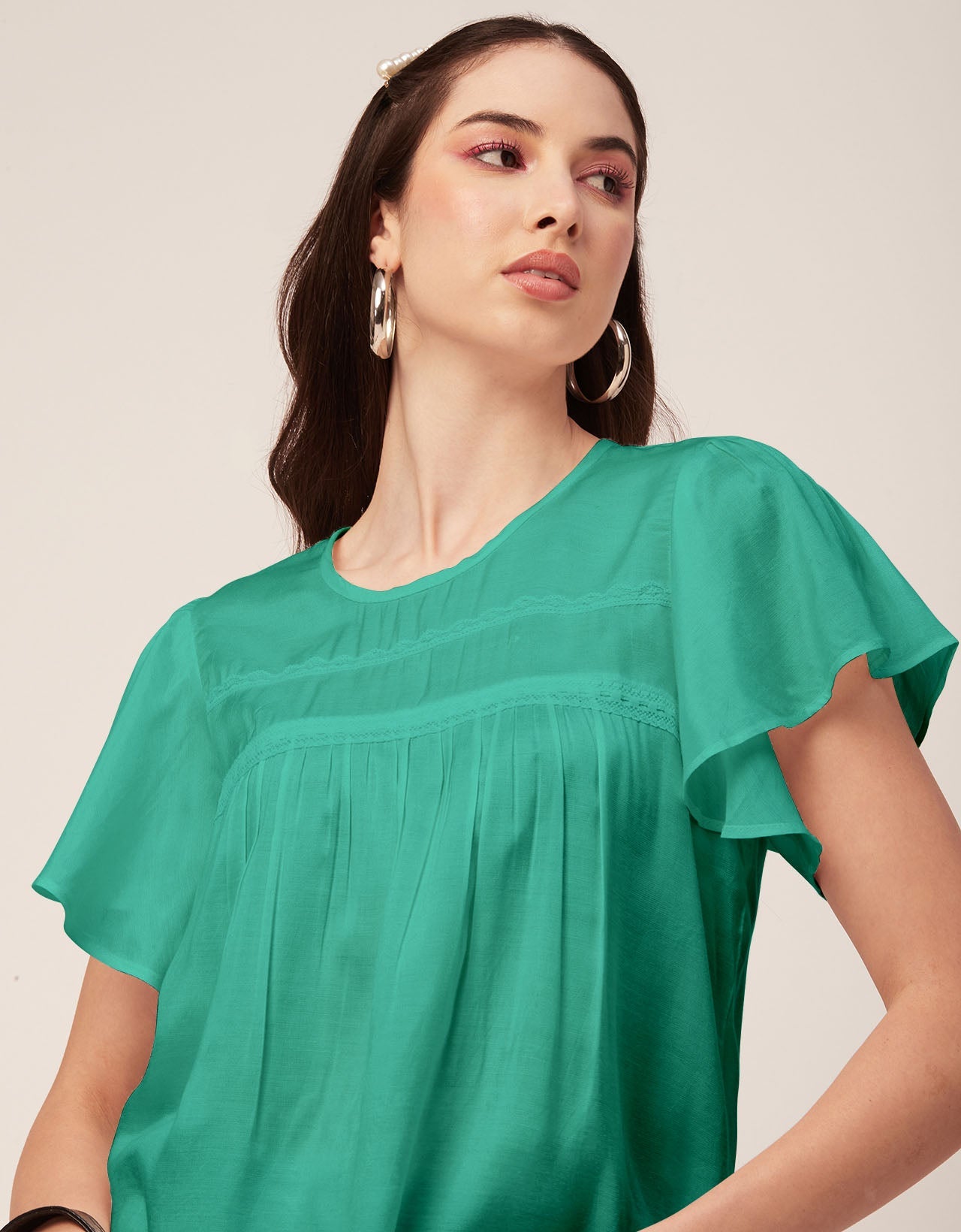 Solid Flutter Sleeve Tunic
