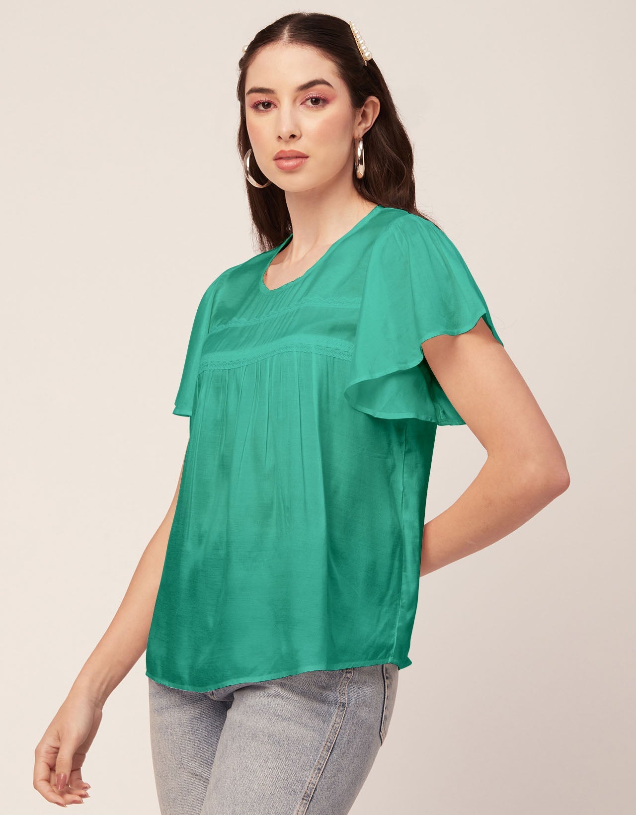 Solid Flutter Sleeve Tunic