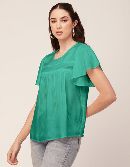 Solid Flutter Sleeve Tunic