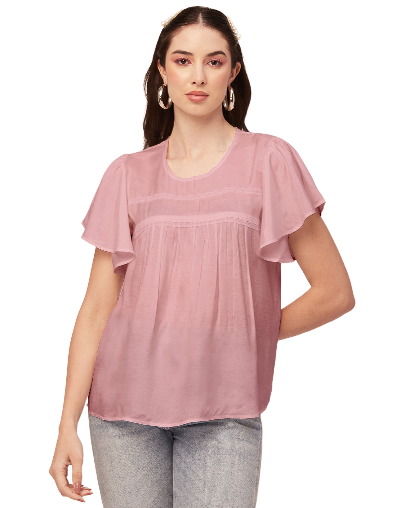 Solid Flutter Sleeve Tunic