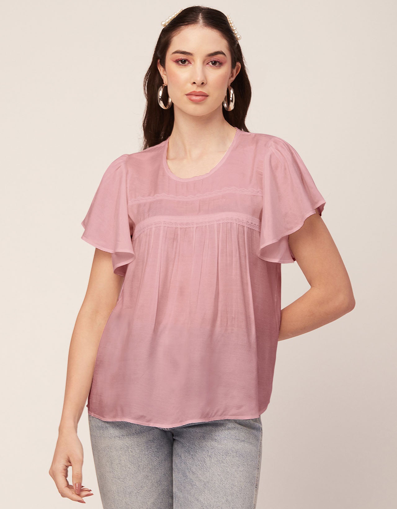 Solid Flutter Sleeve Tunic
