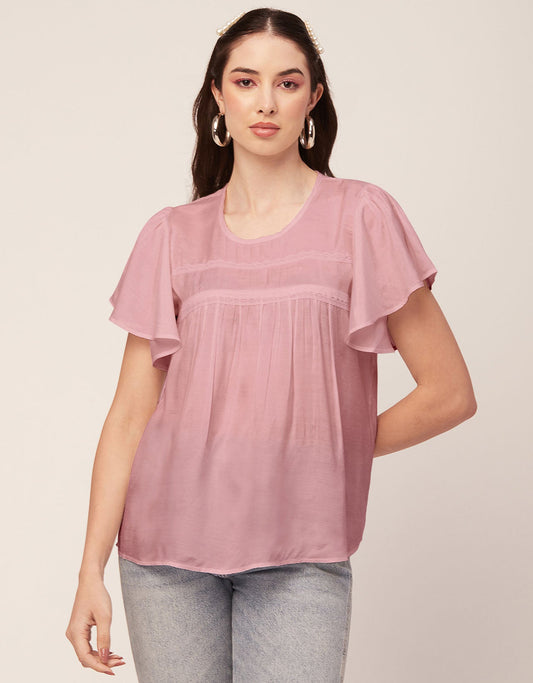 Solid Flutter Sleeve Tunic