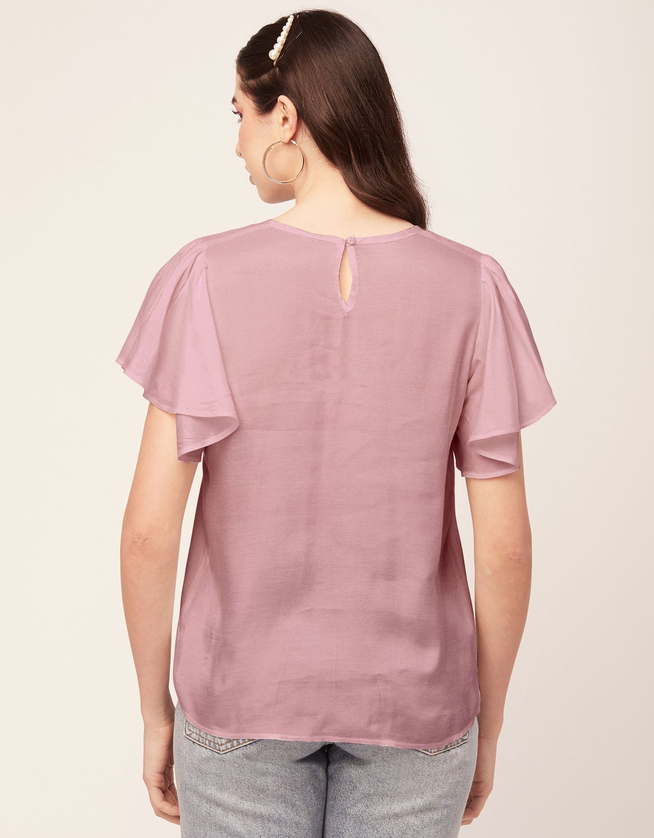 Solid Flutter Sleeve Tunic