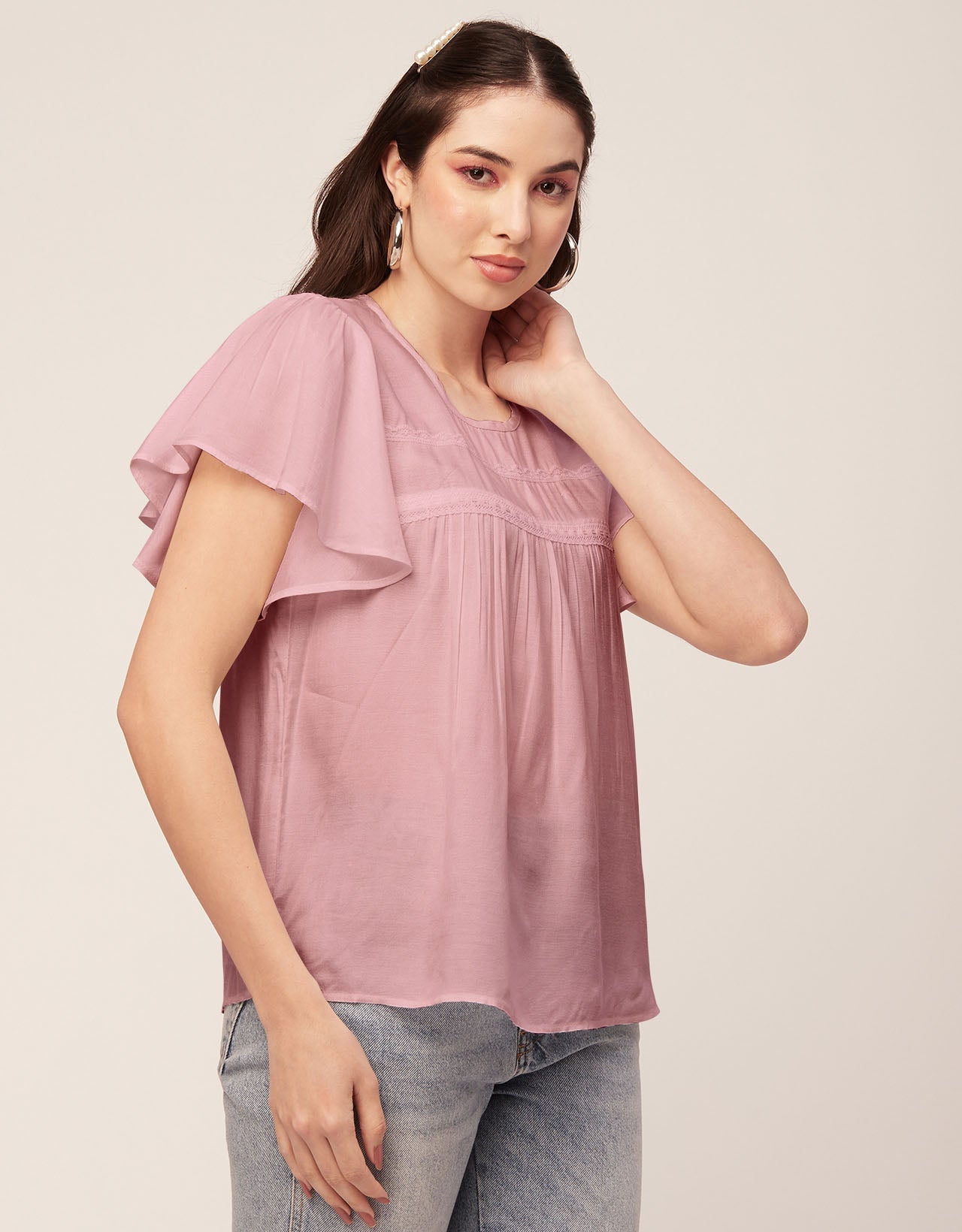 Solid Flutter Sleeve Tunic