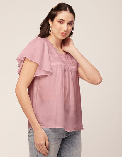 Solid Flutter Sleeve Tunic