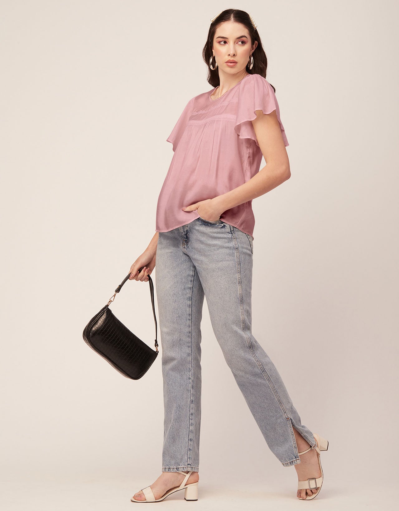 Solid Flutter Sleeve Tunic
