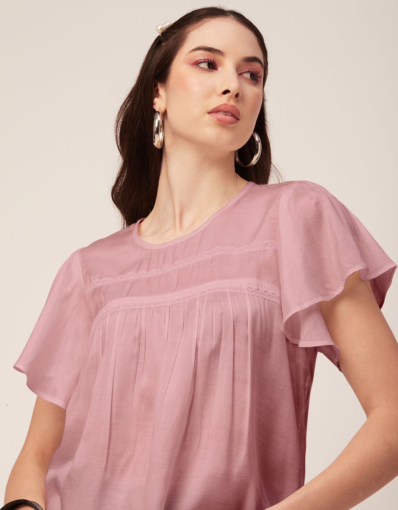 Solid Flutter Sleeve Tunic