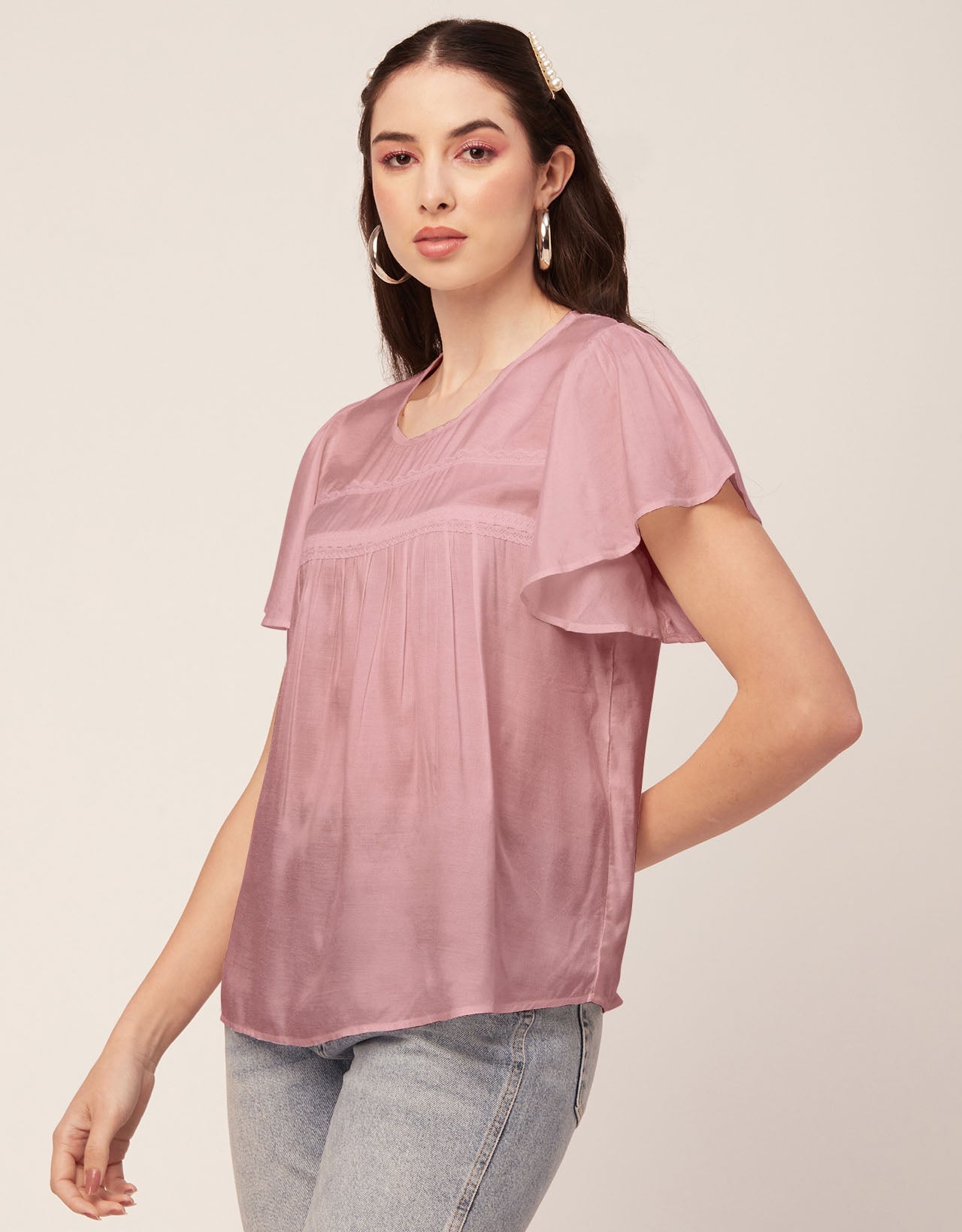 Solid Flutter Sleeve Tunic