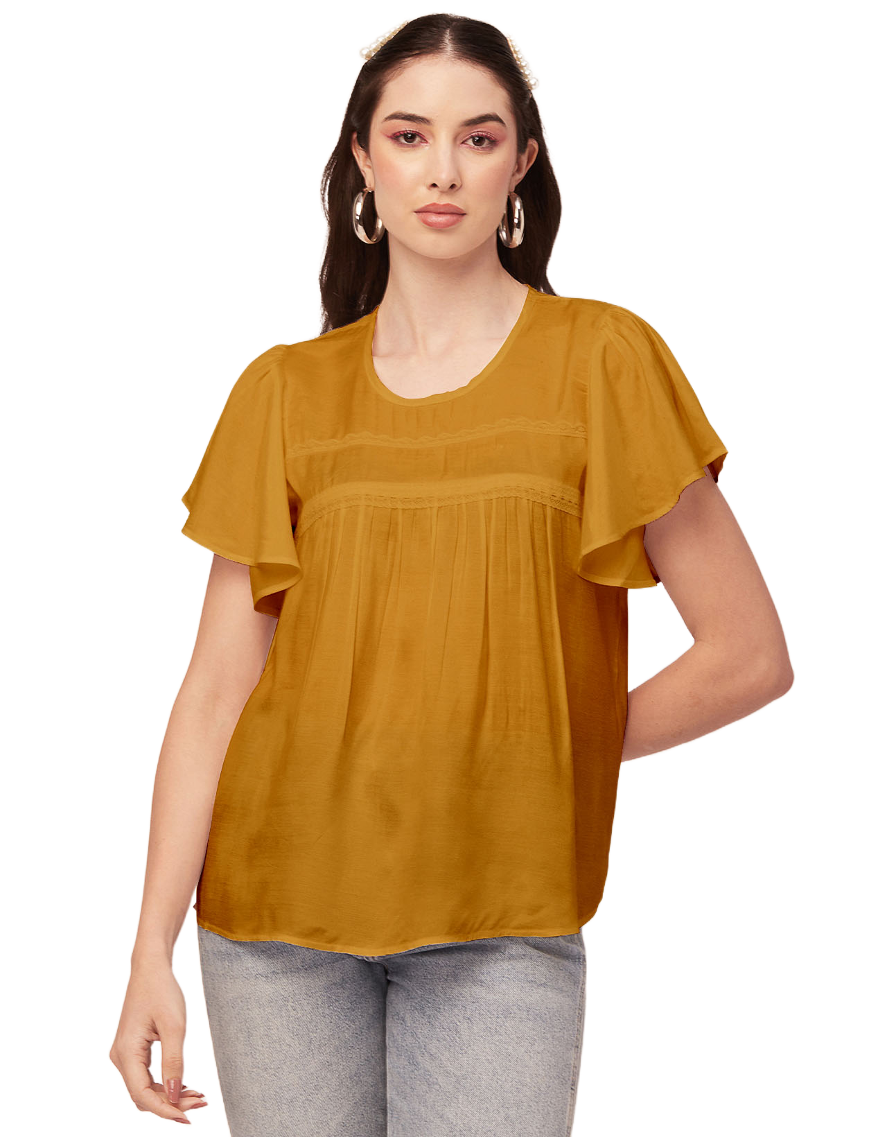 Solid Flutter Sleeve Tunic